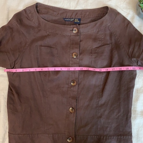 Chocolate brown linen cropped button down top light jacket - Picture 6 of 8